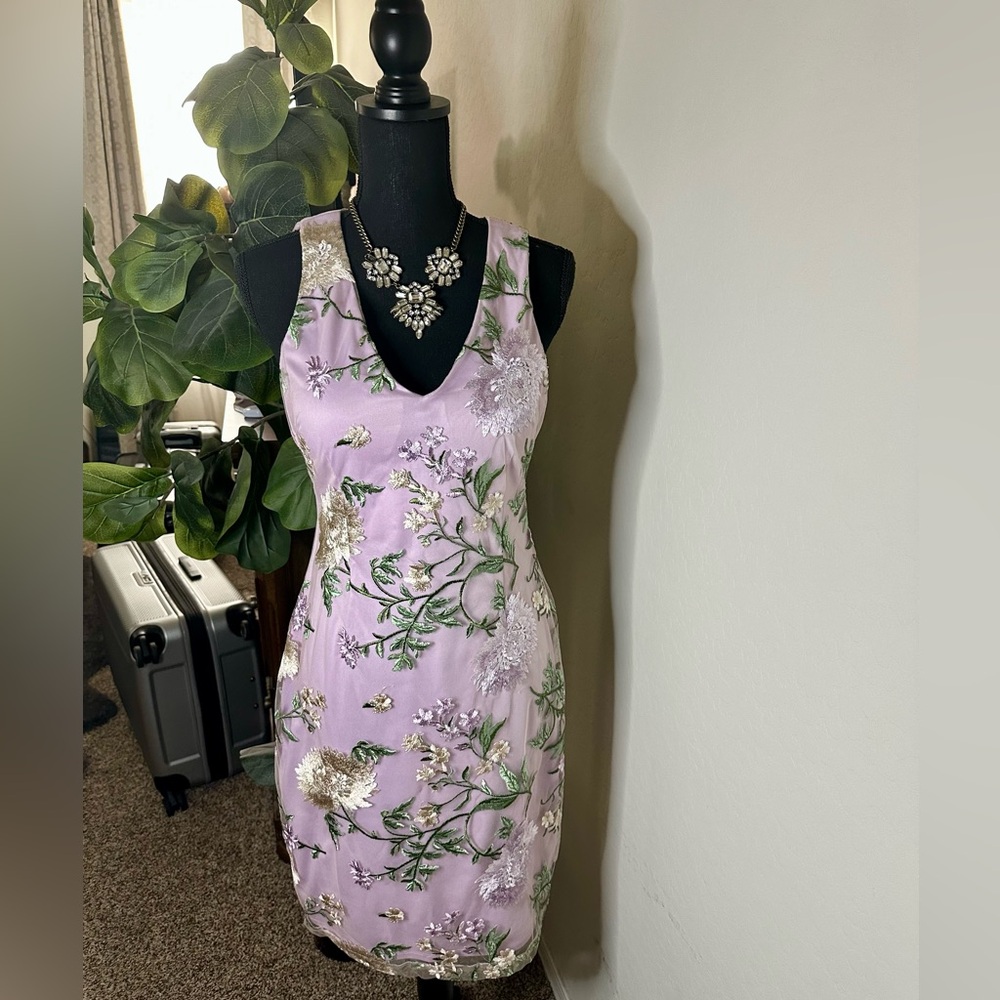 Floral Embroidered Lavender Lace Dress